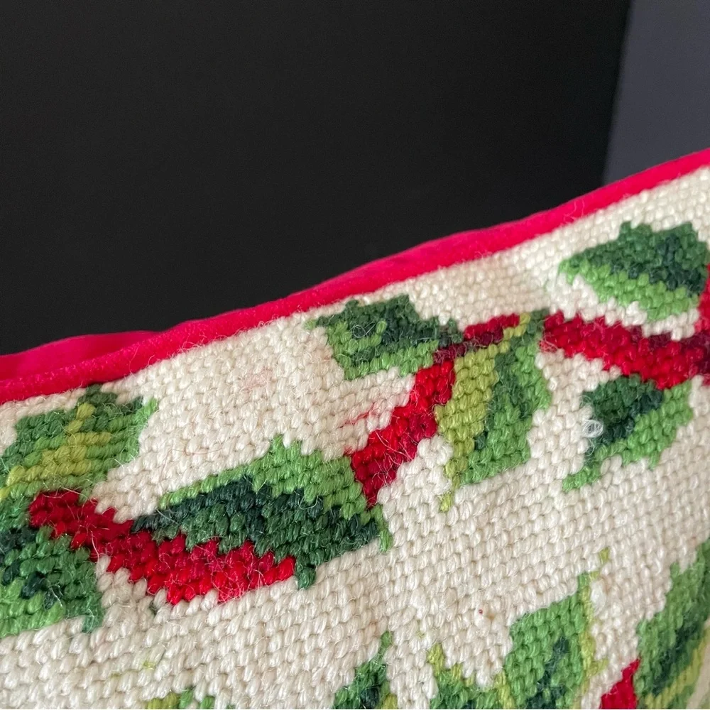 Poinsettia Needlepoint Holiday Pillow